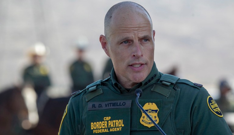 ***MANDATORY CREDIT: John Gibbins / San Diego Union-Tribune*** MANDATORY CREDIT***, NO SALES, NO FOREIGN, NO MAGS, NO TELEVISION, NO INTERNET***LOS ANGELES DAILY NEWS OUT, ORANGE COUNTY REGISTER OUT, INLAND VALLEY DAILY BULLETIN OUT, LA OPINION OUT.
SAN DIEGO CA.- Oct. 26, 2017, CBP Acting Deputy  Commissioner Ron Vitiello spoke at a press conference announcing the completion of the border wall prototypes and explaining what comes next.      PHOTO/JOHN GIBBINS,  Staff photographer,  San Diego Union-Tribune) copyright 2017