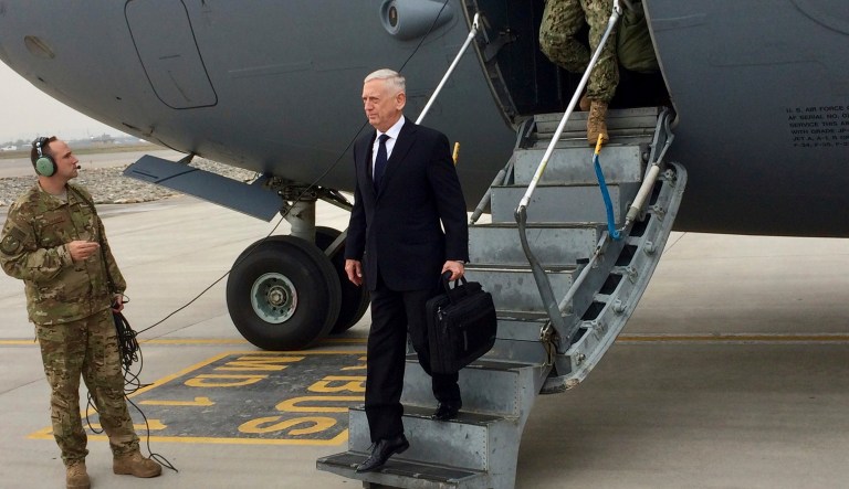 U.S. Defense Secretary Jim Mattis arrives in Kabul, Afghanistan, on Tuesday, March 13, 2018.  Mattis said Tuesday he believes victory in Afghanistan is still possible â not necessarily on the battlefield but in facilitating a Taliban reconciliation with the Afghan government.  