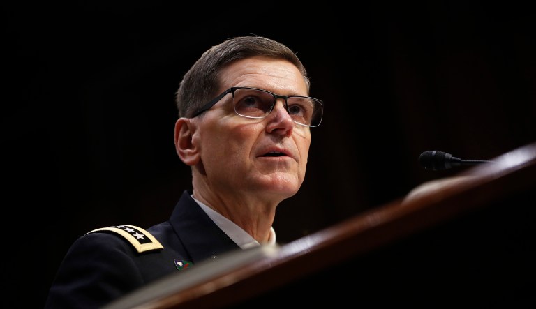 Gen. Jospeh Votel, US Central Command commander, speaks at the Senate Committee on Armed Services on Capitol Hill.
