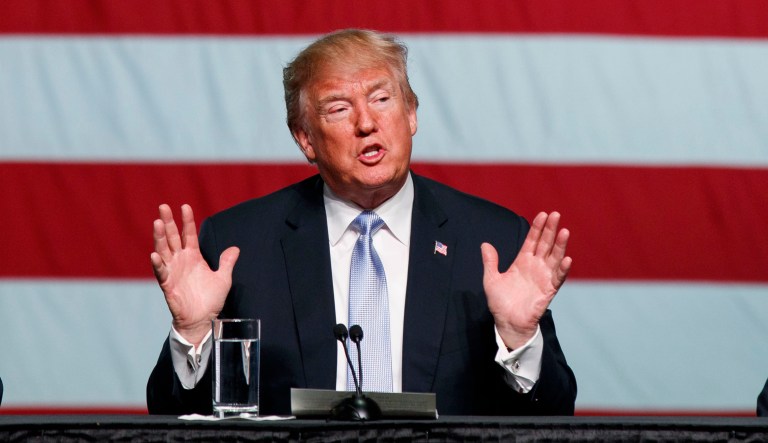 President Trump speaks during a roundtable discussion on tax policy in St. Louis.