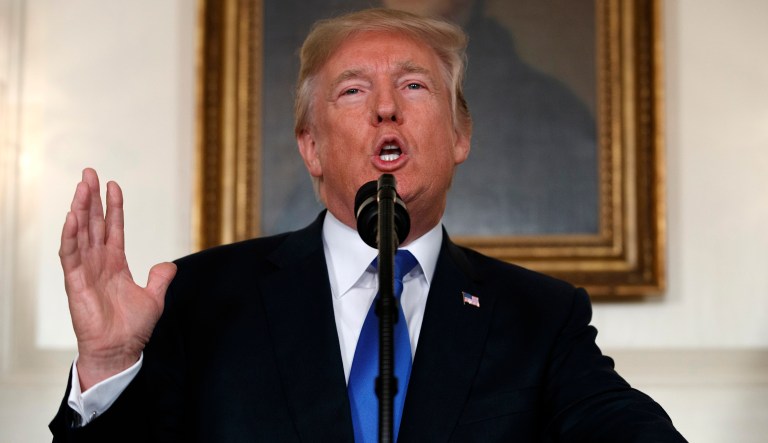 President Trump makes a statement on Iran policy in the Diplomatic Reception Room of the White House in Washington. Trump administration negotiators have a tough sales job as they pressure European allies to accept new restrictions to âfixâ the Iran nuclear deal: Even if the Europeans agree, Trump may blow up the deal anyway.