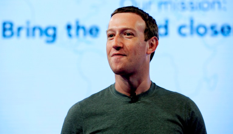 Facebook CEO Mark Zuckerberg speaks during preparation for the Facebook Communities Summit, in Chicago. 