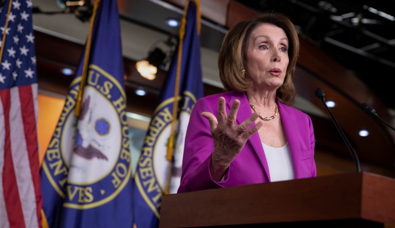House Minority Leader Nancy Pelosi, D-Calif., speaks to reporters at the Capitol in Washington.