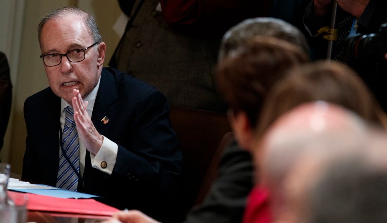 White House chief economic adviser Larry Kudlow speaks during a meeting between President Trump and governors and lawmakers in the Cabinet Room of the White House. 