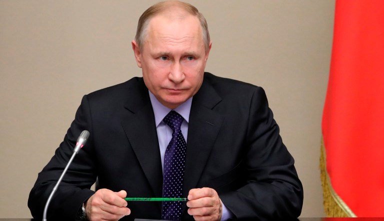 Russian President Vladimir Putin chairs a Security Council meeting at the Novo-Ogaryovo residence outside Moscow, Russia