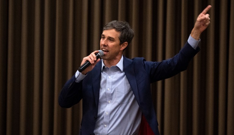 Beto O'Rourke speaks during a town hall in Denton, Texas. O'Rourke is a Democratic candidate for Congress hoping to unseat Republican incumbent Ted Cruz. 
