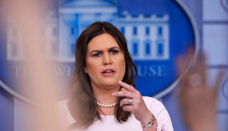 White House press secretary Sarah Sanders talks to reporters during the daily press briefing. 