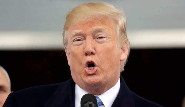 President Trump speaks during an event at the White House. 