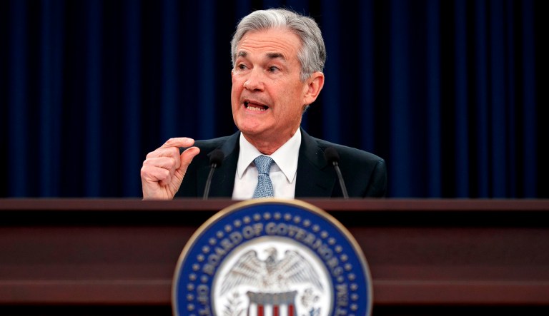 Federal Reserve Chairman Jerome Powell speaks following the Federal Open Market Committee meeting in Washington.