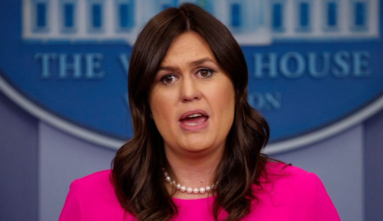White House press secretary Sarah Sanders speaks during the daily press briefing at the White House.