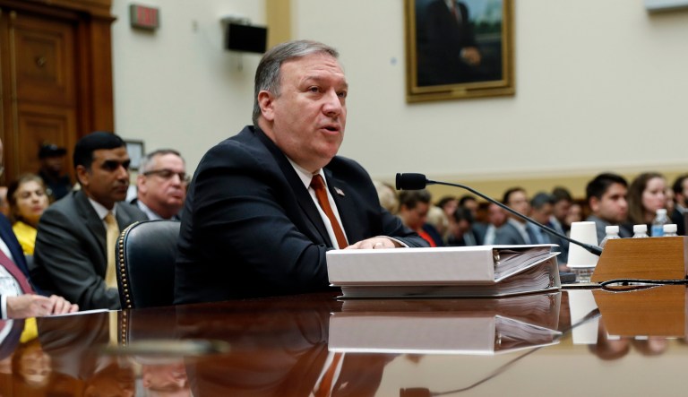 Secretary of State Mike Pompeo testifies before the House Foreign Affairs Committee hearing on Capitol Hill.