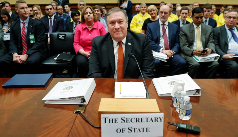 Secretary of State Mike Pompeo testifies before the House Foreign Affairs Committee hearing on Capitol Hill in Washington. 