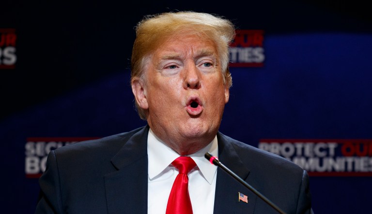 President Trump speaks during a roundtable on immigration policy at Morrelly Homeland Security Center. 