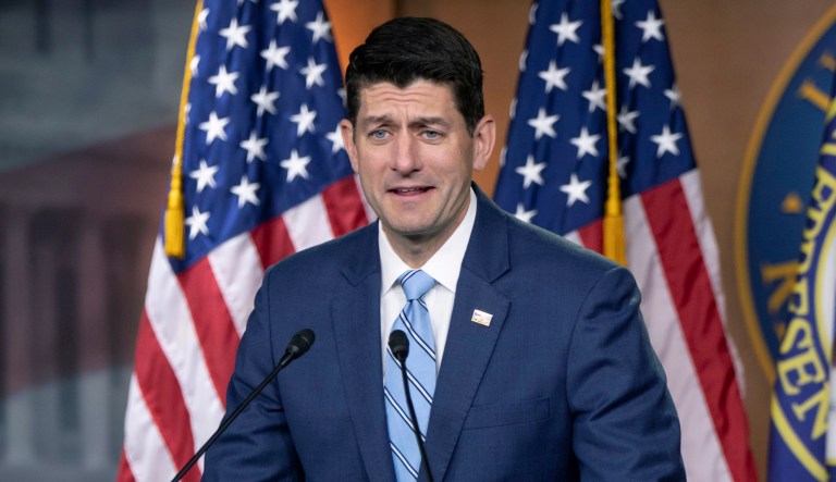 House Speaker Paul Ryan, R-Wis., takes questions from reporters following a closed-door GOP meeting on immigration. 