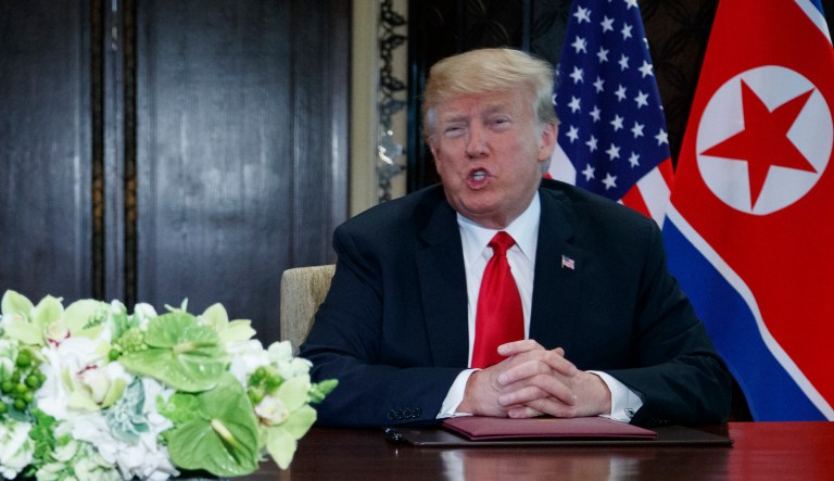 President Trump during the signing ceremony in Singapore. 