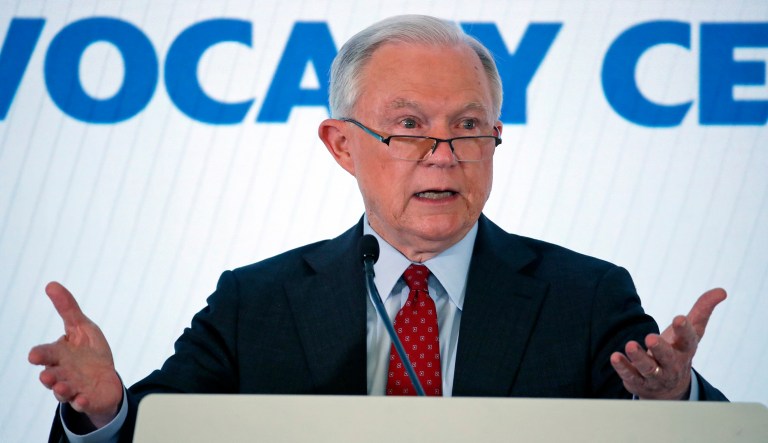 Attorney General Jeff Sessions speaks about religious liberty at the Orthodox Union Advocacy Center's annual leadership mission Wednesday. 