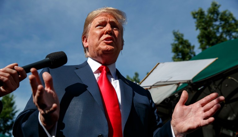 President Trump speaks to reporters at the White House, Friday, June 15, 2018, in Washington. (AP Photo/Evan Vucci)