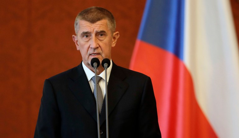 Prime Minister Andrej Babis addresses the media at the Prague Castle in Prague, Czech Republic.  