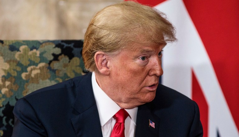 President Trump speaks during a meeting with British Prime Minister Theresa May at Chequers, in England. 