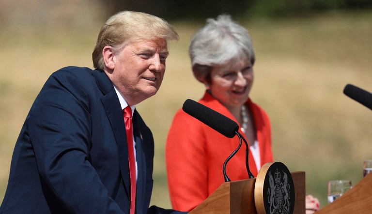 President Trump and British Prime Minister Theresa May hold a joint press conference at Chequers, in Buckinghamshire, England. 