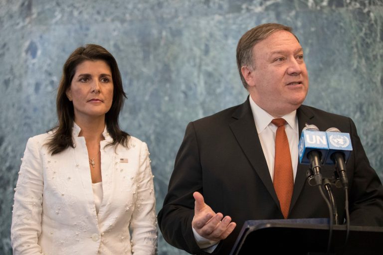 Then-Secretary of State Mike Pompeo and Nikki Haley.