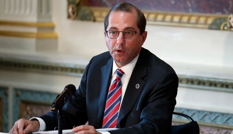 Health and Human Services Secretary Alex Azar speaks in Washington. 