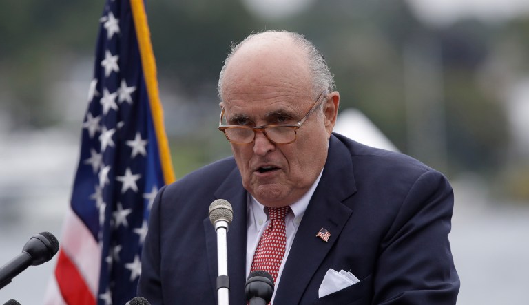 Rudy Giuliani, an attorney for President Trump, during campaign event for Eddie Edwards, who is running for the U.S. Congress in New Hampshire, in Portsmouth, N.H., Wednesday, Aug. 1, 2018.