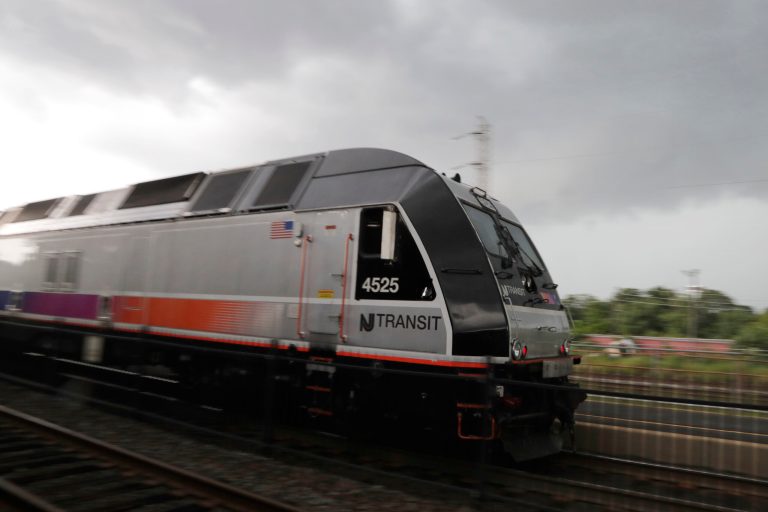 A New Jersey Transit train leaves the Bound Brook Station, Friday, Aug. 3, 2018, in Bound Brook, New Jersey.