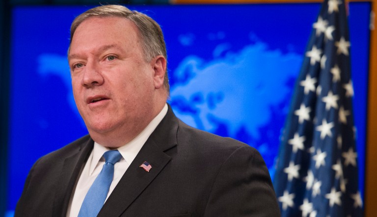 Secretary of State Mike Pompeo speaks at the State Department in Washington. 