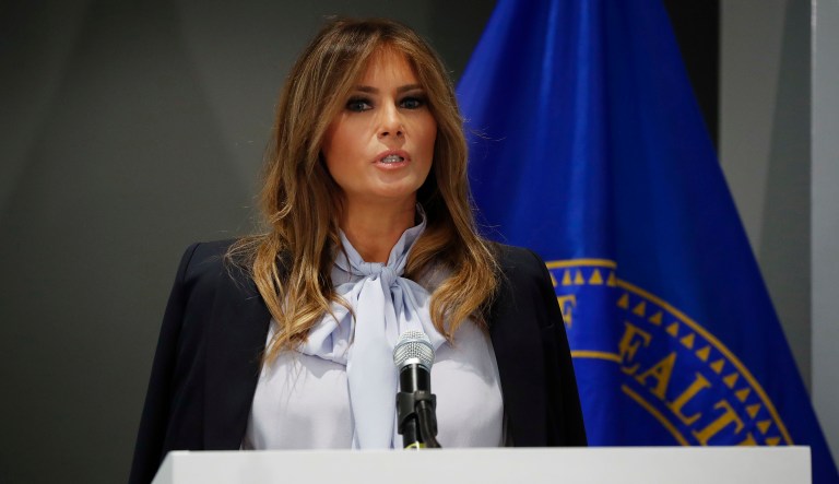 First lady Melania Trump speaks as she attends the 6th Federal Partners in Bullying Prevention (FPBP) Summit at Health and Human Service in Rockville, Md. 