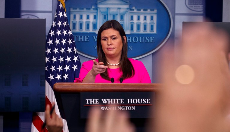 White House press secretary Sarah Sanders speaks during the daily press briefing at the White House, Sept. 10, 2018, in Washington. 
