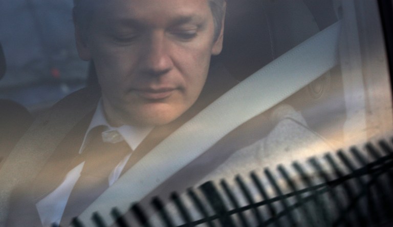 WikiLeaks founder Julian Assange arrives at Belmarsh Magistrate's court in London for an extradition hearing on Jan. 11, 2011.