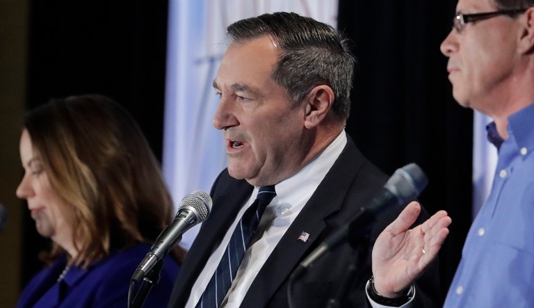 Democratic Sen. Joe Donnelly speaks during a U.S. Senate debate, Monday, Oct. 8, 2018, in Westville, Ind.
