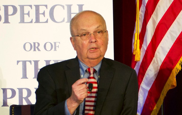 Gen. Michael Hayden, the former head of the CIA and the National Security Agency, speaks at the 2018 National First Amendment Conference in Pittsburgh.