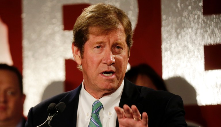 Rep. Jason Lewis running in Minnesota's 2nd Congressional District race makes his concession speech at his Republican election night party, Tuesday, Nov.. 6, 2018, in Bloomington, Minn.