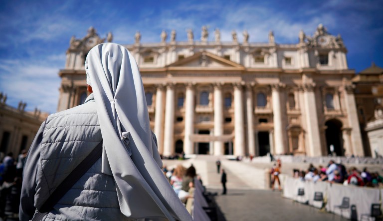 Anun waits for the arrival of Pope Francis for his weekly general audience, in St. Peter's Square at the Vatican.