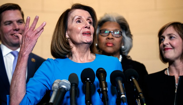 House Minority Leader Nancy Pelosi, D-Calif., speaks to media at Longworth House Office Building on Capitol Hill in Washington, Wednesday, Nov. 28, 2018, to announce her nomination by House Democrats to lead them in the new Congress.