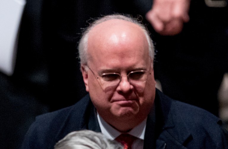 Republican strategist and former White House senior adviser Karl Rove, top, departs following the State Funeral for former President George H.W. Bush at the National Cathedral, Wednesday, Dec. 5, 2018, in Washington. 