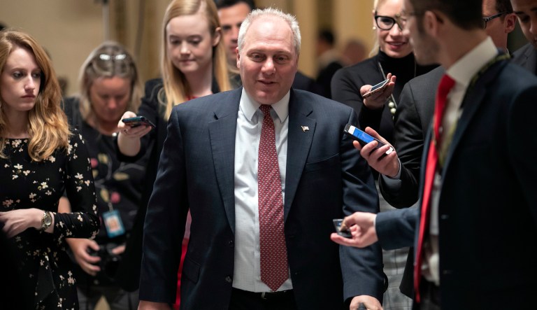 House Majority Whip Steve Scalise, R-La., is surrounded by reporters as he leaves the chamber as President Trump and Congress bicker over terms for funding the government and his demand for a wall along the U.S.-Mexico border, pushing the government to the brink of a partial shutdown, in Washington, Thursday, Dec. 20, 2018.