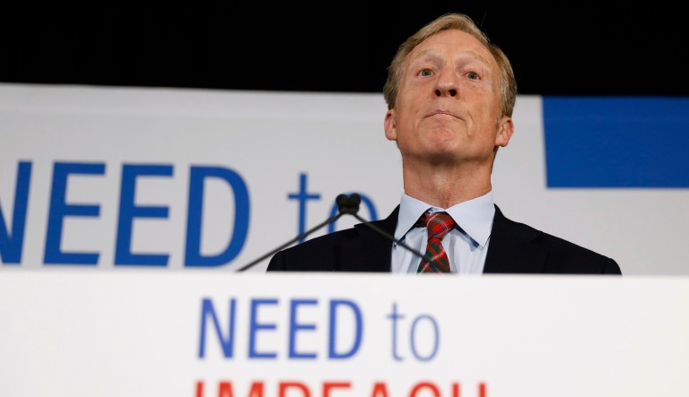 Billionaire investor and Democratic activist Tom Steyer speaks during a news conference where he announced his decision not to seek the 2020 Democratic presidential nomination, Wednesday, Jan. 9, 2019, at the Statehouse in Des Moines, Iowa.