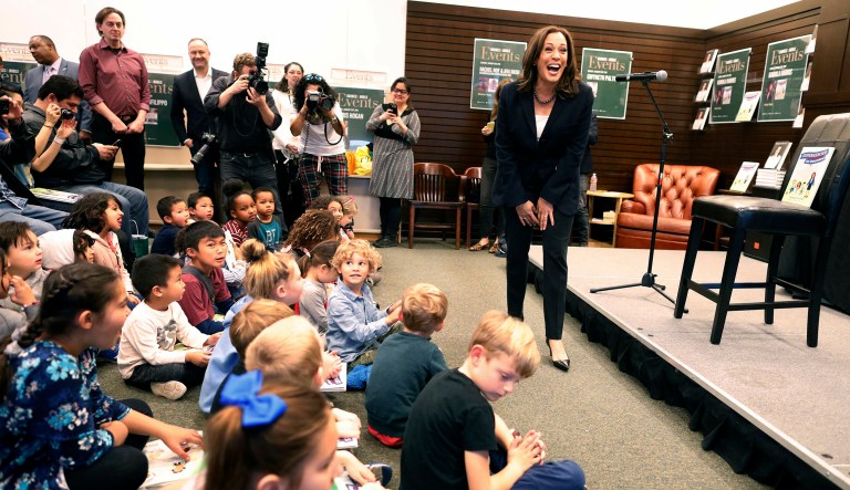 Democratic Sen. Kamala Harris, of California, greets guests before reading from her book, "Super Heroes Are Everywhere," at Barnes & Noble at The Grove at Farmers Market in Los Angeles, Sunday, Jan. 13, 2019. 