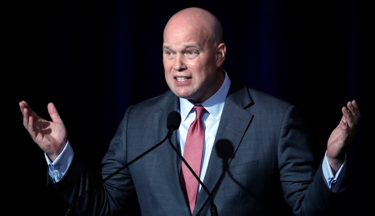 In this Dec. 6, 2018, file photo, acting Attorney General Matthew Whitaker speaks during the Project Safe Neighborhoods National Conference in Kansas City, Mo. 