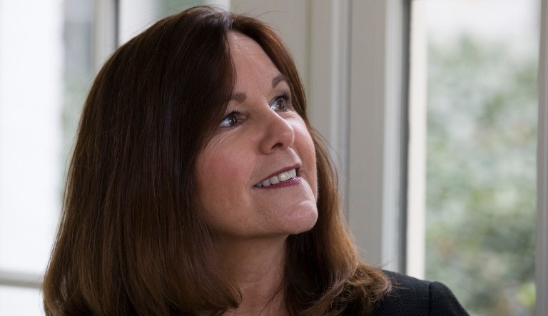 In this Dec. 6, 2018, file photo, Karen Pence smiles as she gives a tour of the holiday decorations at the Vice President's residence in Washington.