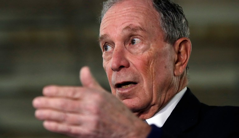 Potential Democratic presidential candidate Michael Bloomberg speaks to media after a tour of the WH Bagshaw Company, a pin and precision component manufacturer, Tuesday Jan. 29, 2019, in Nashua, N.H.