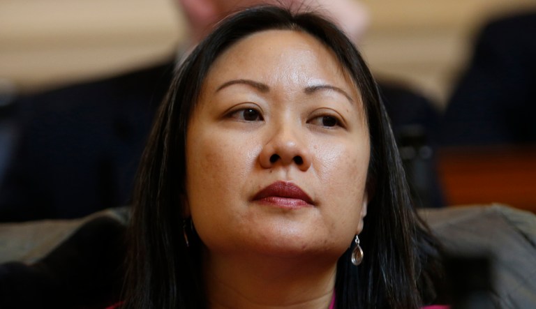 Del. Kathy Tran, D-Fairfax, listens to a speech on the floor of the House during session at the Capitol in Richmond, Va., Wednesday, Jan. 30, 2019. Tran's abortion bill is erupting into a fierce partisan clash as video of a legislative hearing goes viral.