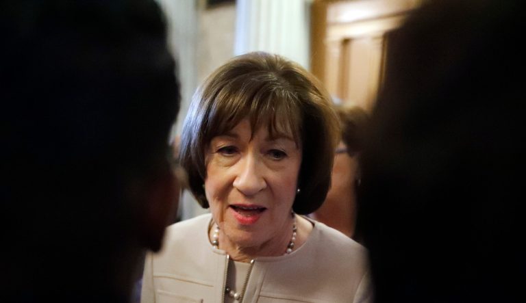 In this Oct. 5, 2018, file photo Sen. Susan Collins, R-Maine, talks with reporters after speaking on the Senate floor, on Capitol Hill in Washington. 