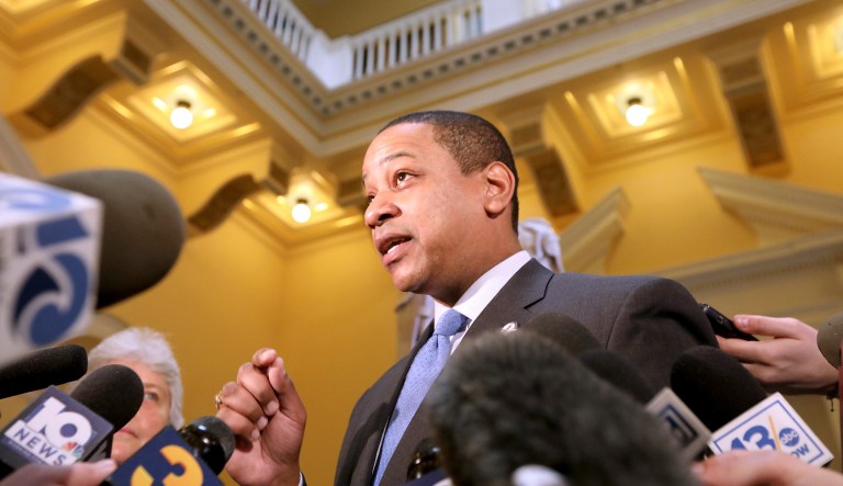 Virginia Lt. Gov. Justin Fairfax talks about the possibility of him becoming the next governor of Virginia on Monday, February 4, 2019, at the Capitol in Richmond, Va. 