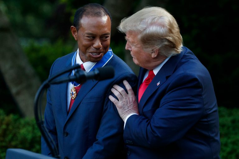 Trump takes up mantle of consoler in chief to predict a Tiger Woods comeback