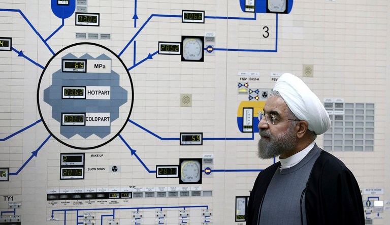 In this Jan. 13, 2015, file photo released by the Iranian president's office, President Hassan Rouhani visits the Bushehr nuclear power plant just outside of Bushehr, Iran.