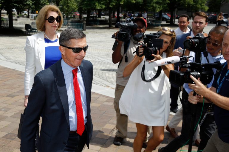 Michael Flynn, President Donald Trump's former national security adviser, departs a federal courthouse after a hearing, Monday, June 24, 2019, in Washington. Justice cleared charges against him in the Russia collusion case.